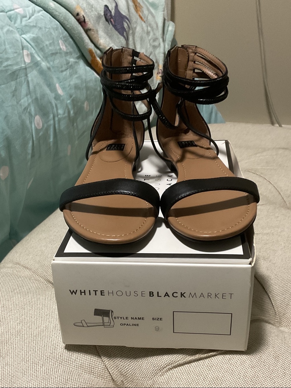 White House Black Market Black Strappy Ankle-Tie Sandals